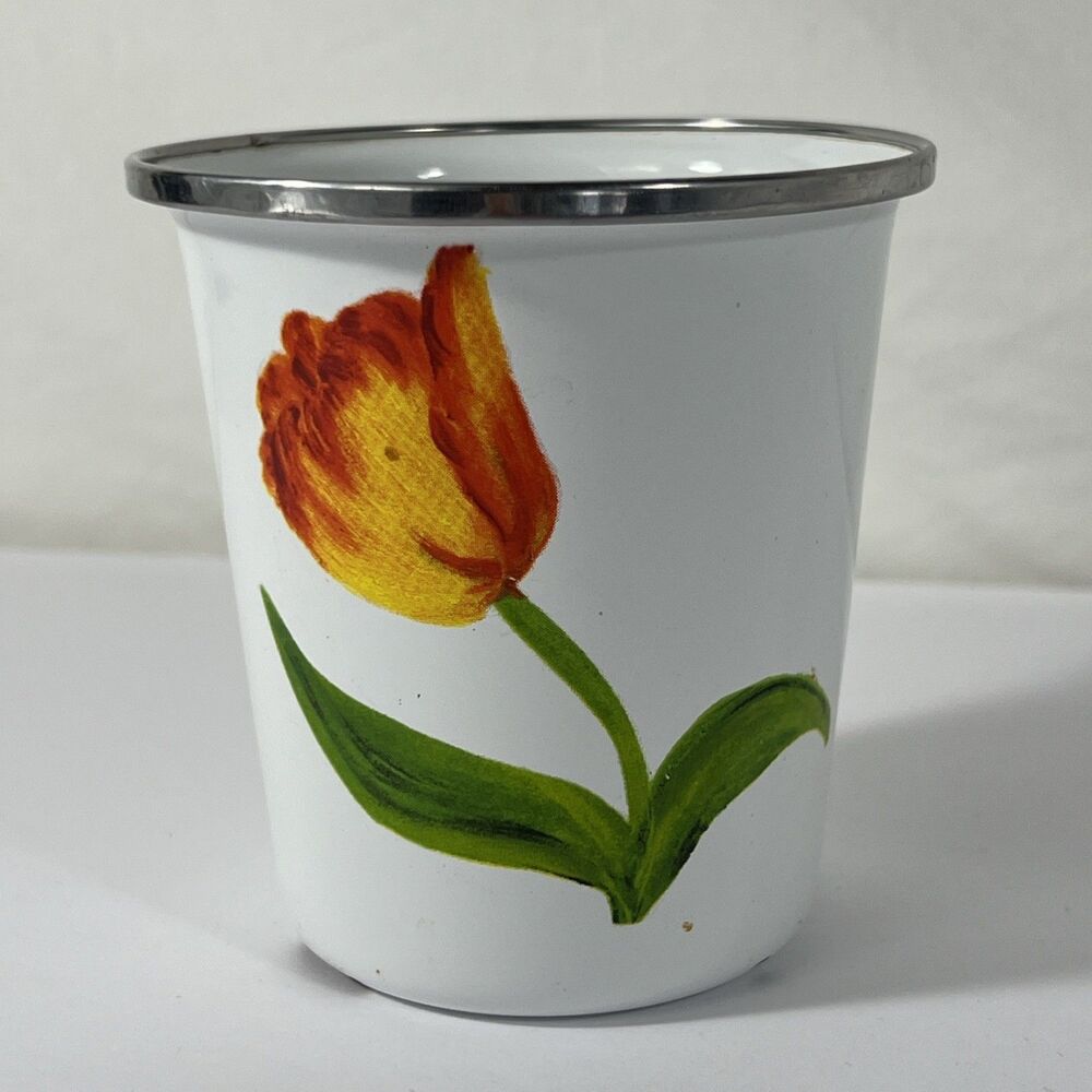 Golden Rabbit - Enamelware - Tumbler Cup - Floral Tulip Design